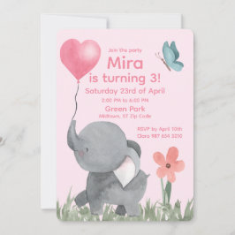 Invitación Cute Elephant with Ballon Birthday Party 