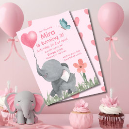 Invitación Cute Elephant with Ballon Birthday Party 