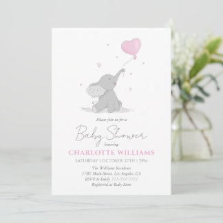 Invitación Cute Elephant with Balloon Baby Shower