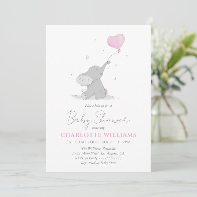 Invitación Cute Elephant with Balloon Baby Shower (Anverso de pie)