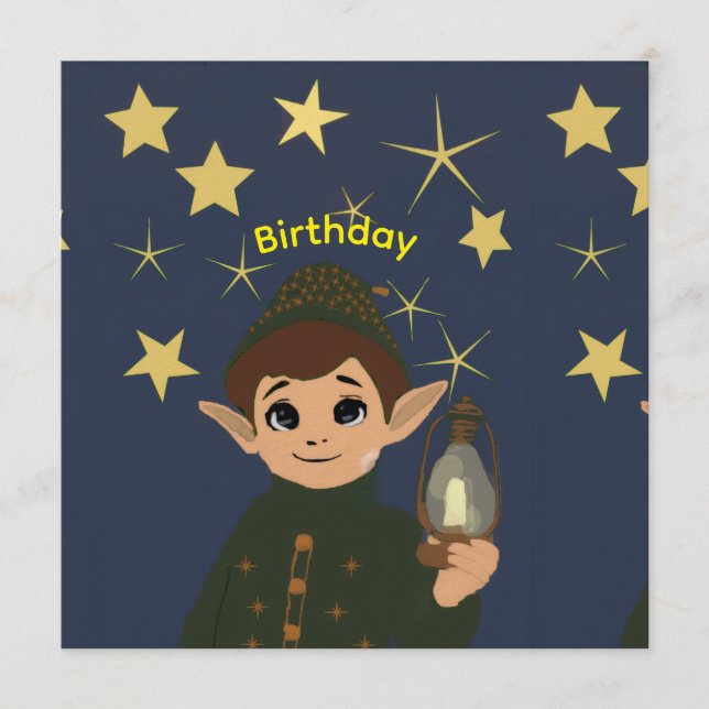Invitación Cute Elf Watcher Starry Night Kids Birthday Party  (Anverso)