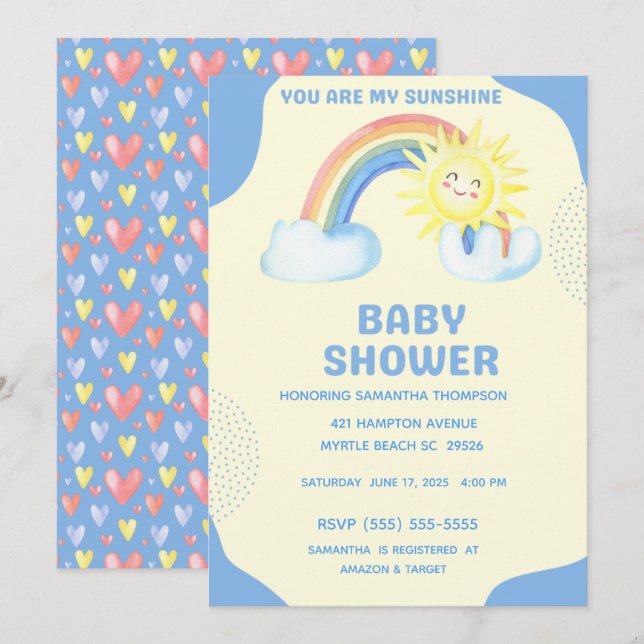 Invitación Cute, eres mi Sunshine Boys Baby Shower (Anverso / Reverso)