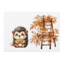 Cute erizo de otoño con ilustración de escalera de