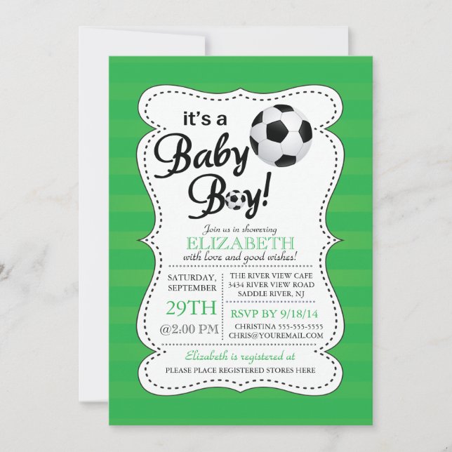 Invitación Cute, es un Baby Shower de fútbol para niños (Anverso)