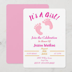 Invitación Cute, es un Chica Baby Shower de pequeños pies ros