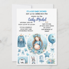 Invitación Cute es un chico Fiesta azul Baby Shower