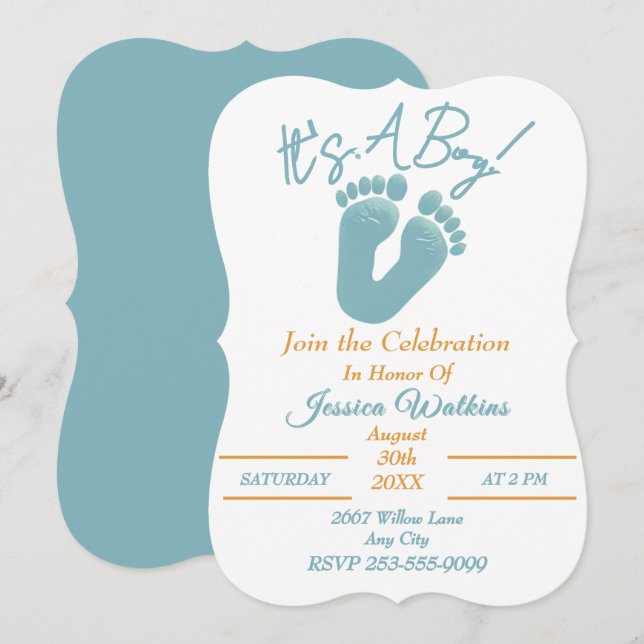 Invitación Cute, es un pequeño Baby Shower de pies azules (Anverso / Reverso)