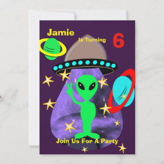 Invitación Cute espacio exterior Alien fiesta de cumpleaños t