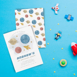 Invitación Cute espacio exterior planetario acuarela primer c