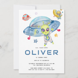 Invitación Cute espacio moderno Alien UFO Birthday Party
