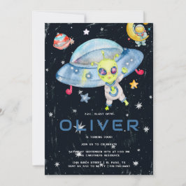 Invitación Cute espacio moderno Alien UFO Birthday Party