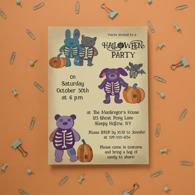 Invitación Cute esqueleto Animales y la fiesta de Halloween d (Subido por el creador)