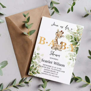 Invitación Cute Eucalipt Baby Giraffe Baby Shower