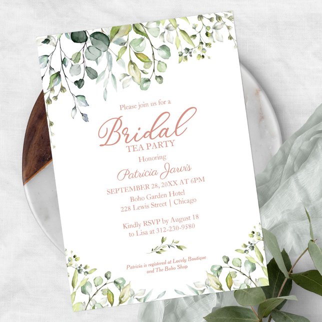 Invitación Cute Eucalyptus Greenery Bridal Tea Fiesta (Subido por el creador)