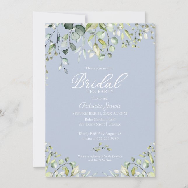 Invitación Cute Eucalyptus Greenery Bridal Tea Fiesta Invitat (Anverso)
