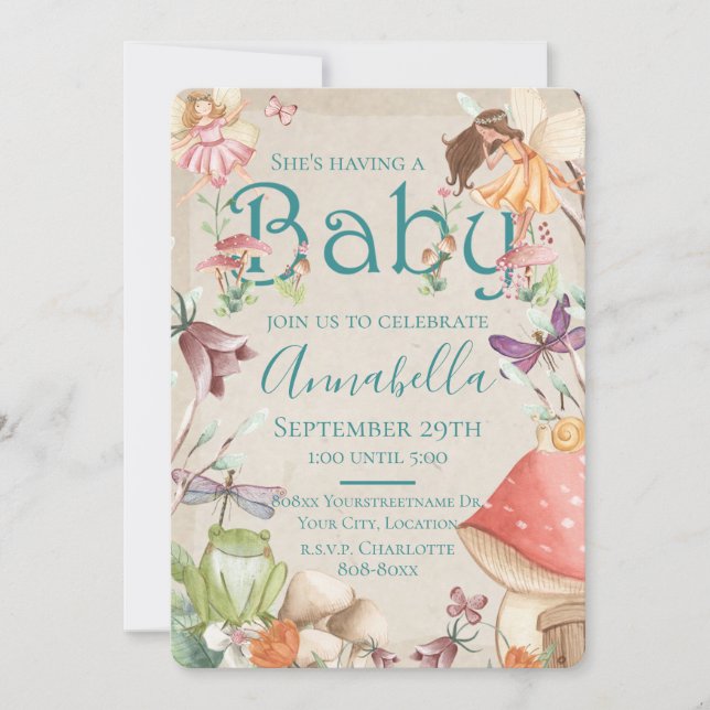Invitación Cute Fairy Garden Watercolor Fairies (Anverso)