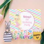 Invitación Cute Fairy Girl Easter Pink Striped Birthday Party<br><div class="desc">Adorable Easter birthday bunny postcard invitations for a little girl. Cute kids party invites for a blonde child who loves fairies that wear pretty pink bunny ears. Customize with your egg hunt or party details on the back.</div>