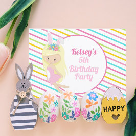 Invitación Cute Fairy Girl Easter Pink Striped Birthday Party