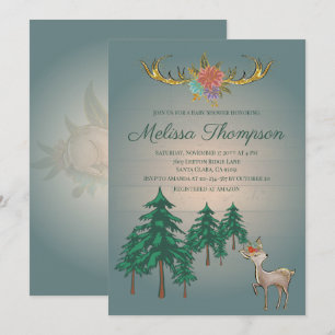 Invitación Cute Fairytale Woodland Deer Animals Baby Shower
