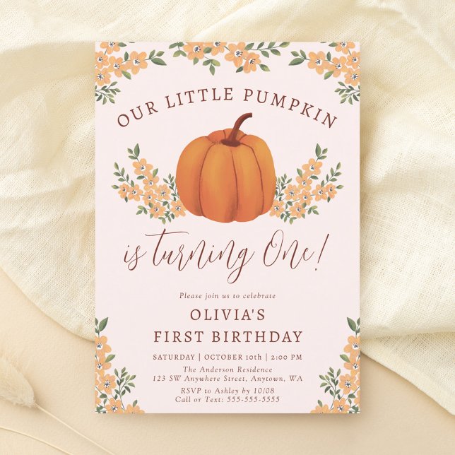 Invitación Cute Fall Floral Pequeña Chica de Calabaza Primer  (Subido por el creador)