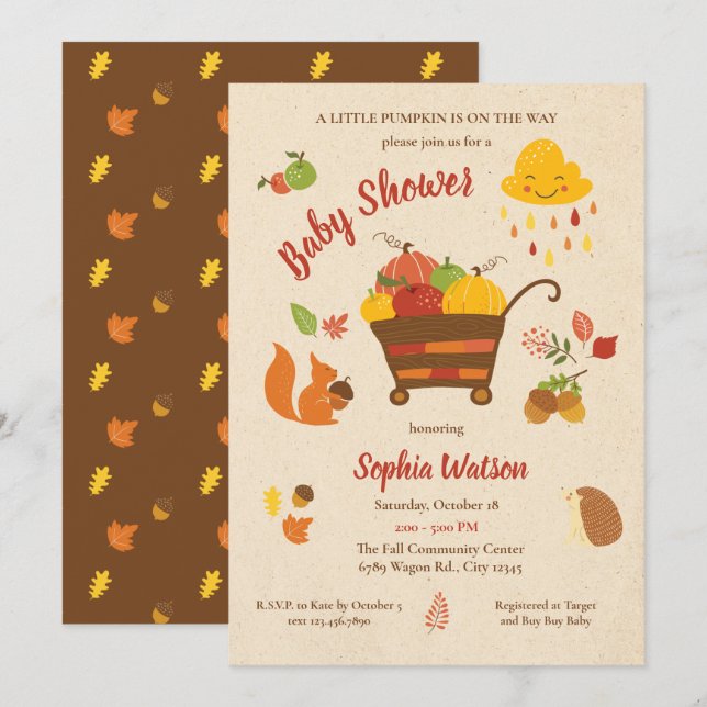 Invitación Cute Fall Scene Pumpkin Baby Shower (Anverso / Reverso)