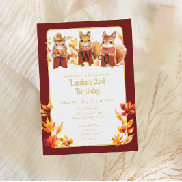 Invitación Cute Fall Woodland Squirrel Segundo Cumpleaños