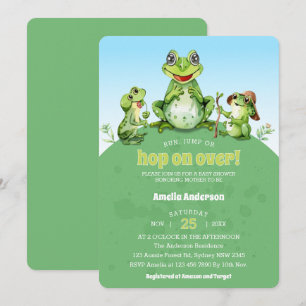 Invitación Cute Familia de Ranas en Estanque de Acuarela Baño