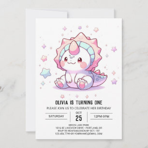 Invitación Cute Fantasía Dinosaurio 1º cumpleaños