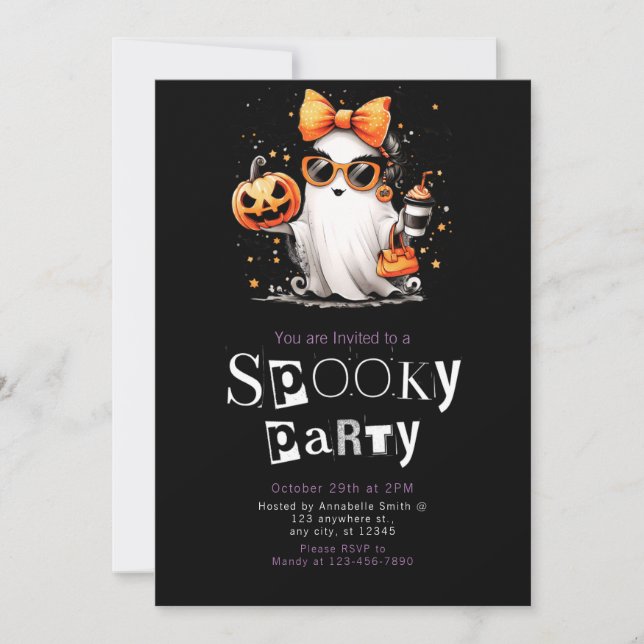 Invitación Cute fantasma estrena moderna fiesta Minimalista d (Anverso)