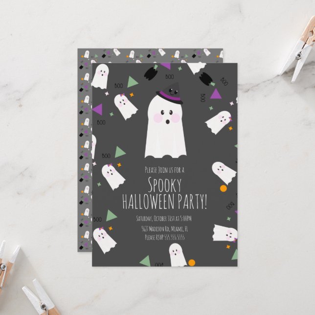 Invitación Cute fantasma Halloween Cumpleaños Costume bruja (Anverso/Reverso In Situ)