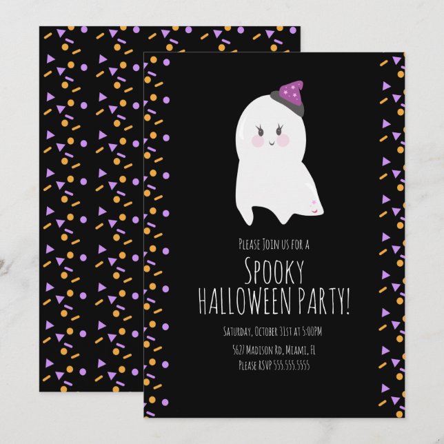 Invitación Cute fantasma Halloween Cumpleaños Costume Fiesta  (Anverso / Reverso)