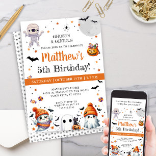 Invitación Cute Fantasma Niños Halloween Fiesta de Cumpleaños