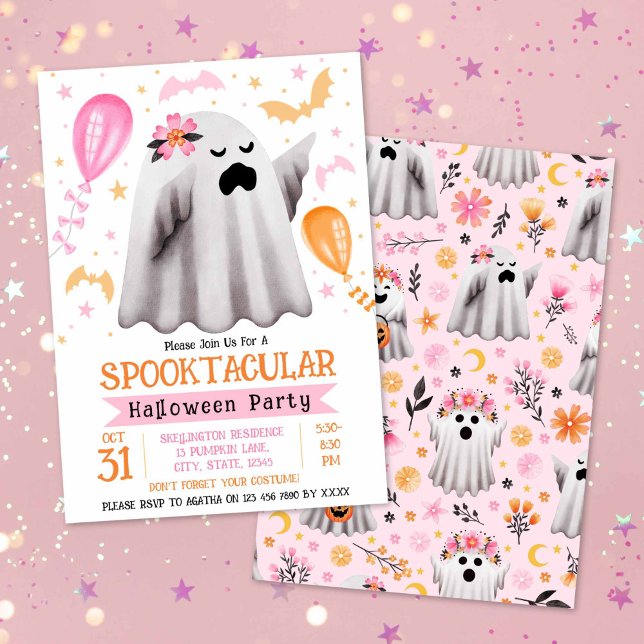 Invitación Cute fantasma Spooktacular Kids Halloween Party (Cute Ghost Spooktacular Kids Halloween Party Invitation)