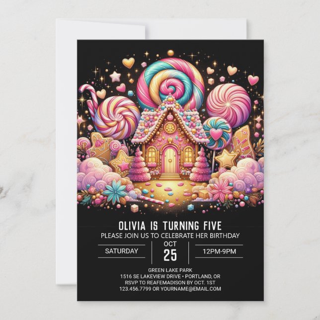 Invitación Cute Fantasy Candyland Cumpleaños Digital (Anverso)