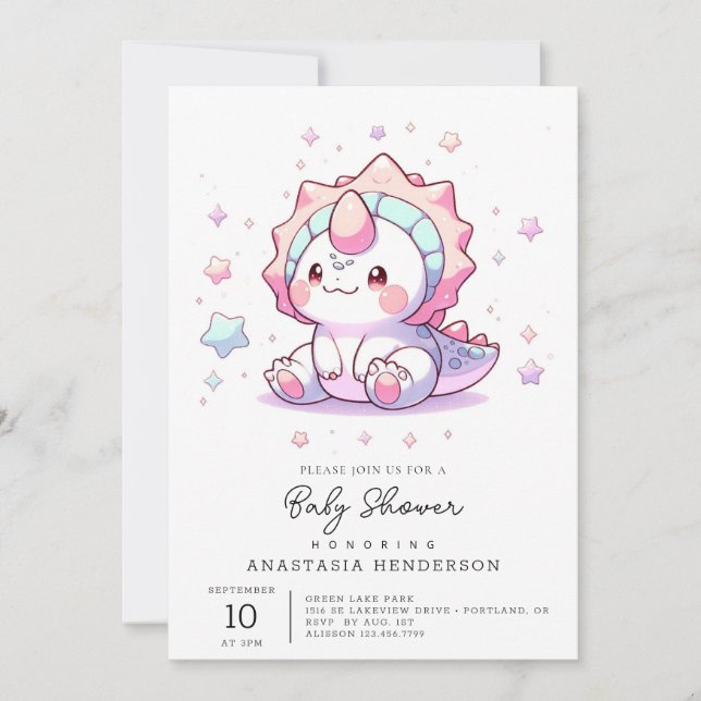 Invitación Cute Fantasy Dinosaur Baby Shower (Anverso)