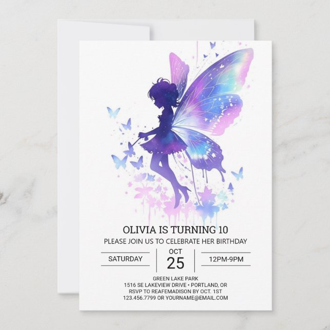 Invitación Cute Fantasy Fairy Birday (Anverso)