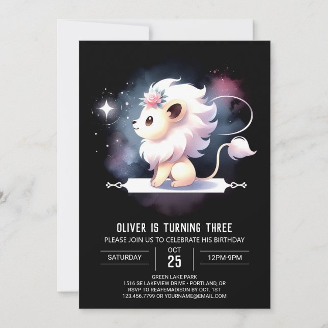 Invitación Cute Fantasy Lion Birday (Anverso)