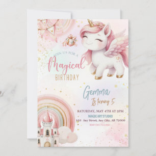 Invitación Cute Fantasy Oro rosa Unicornio Cumpleaños