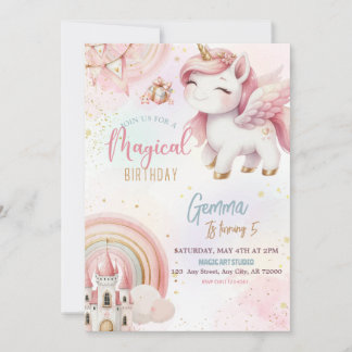 Invitación Cute Fantasy Oro rosa Unicornio Cumpleaños