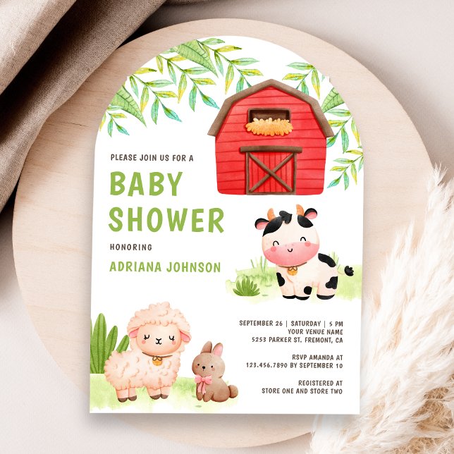 Invitación Cute Farm Animals Barnyard Arch Baby Shower (Subido por el creador)