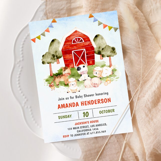 Invitación Cute Farm Animals Barnyard Baby Shower Fiesta (Subido por el creador)