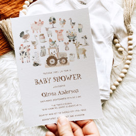 Invitación Cute Farm Animals Barnyard Neutral Baby Shower