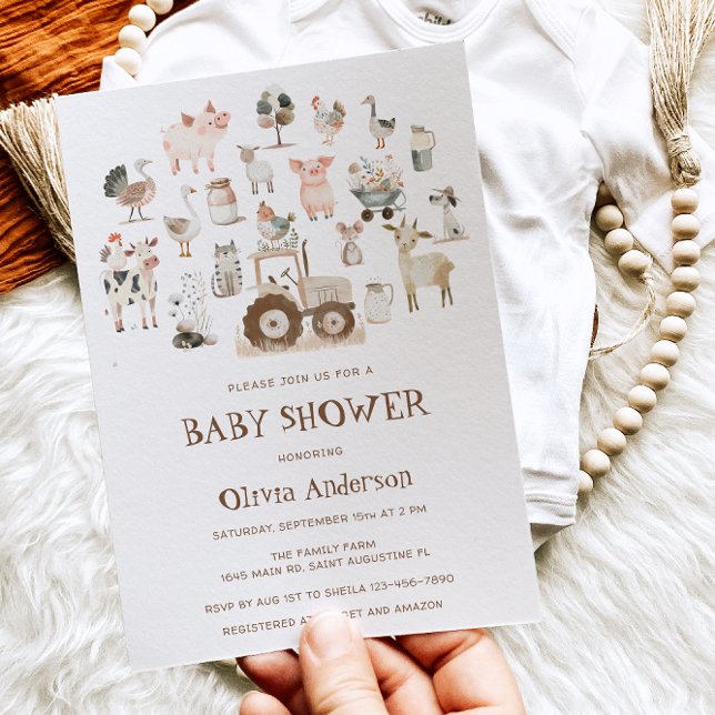 Invitación Cute Farm Animals Barnyard Neutral Baby Shower (Subido por el creador)