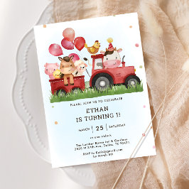Invitación Cute Farm Animals Barnyard Primer Fiesta de cumple