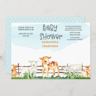 Invitación Cute Farm Animals Boys Baby Shower