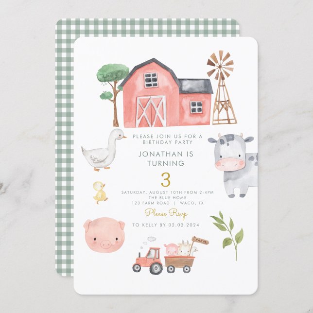 Invitación Cute Farm Animals cumpleaños Barnyard (Subido por el creador)