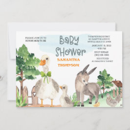 Invitación Cute Farm Animals Green Boys Baby Shower