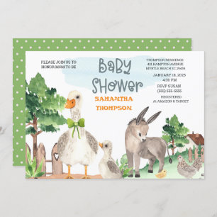 Invitación Cute Farm Animals Green Boys Baby Shower