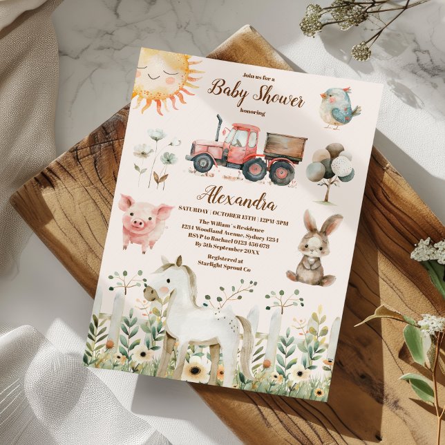 Invitación Cute Farm Animals Greenery Boy Barn Baby Shower (Subido por el creador)