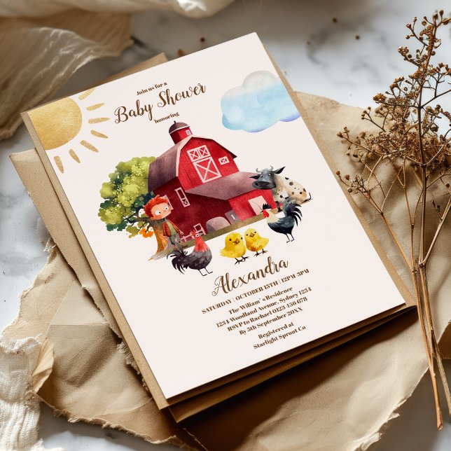 Invitación Cute Farm Animals Greenery Boy Barn Baby Shower (Subido por el creador)